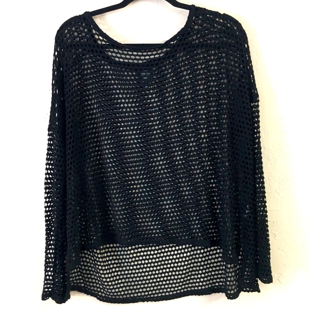 Bobeau Mesh Sheer Top Large Black Long Sleeve 80’s Style Goth Grunge Moto Biker